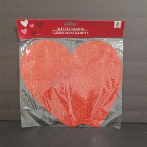 Valentines Red Glitter HEART Multiple Sizes Decorations 5 Pcs NRW